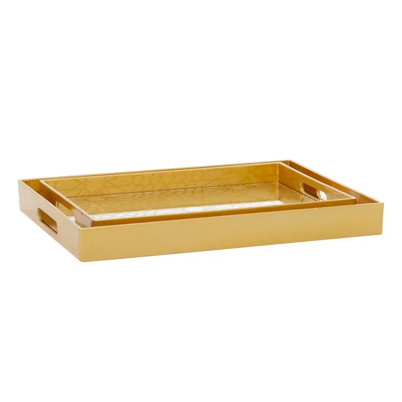 CosmoLiving by Cosmopolitan Plastic Mirrored Geometric Decor Gold Tray Set