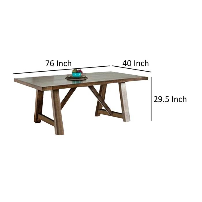 Benjara Jule Dining Table, 76 Inch Rectangular Top, Trestle Base, Brown Solid Wood
