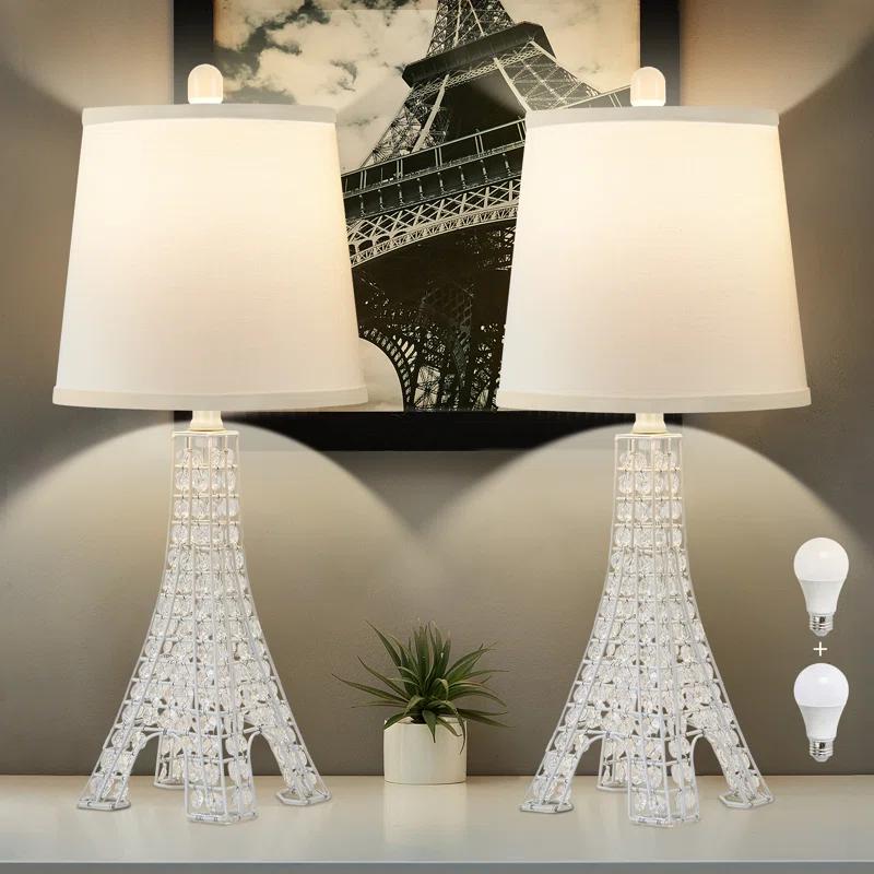 Khrysten 24" Modern Crystal Table Lamp Paris Tower Base with 3-Color Temperature Bedside Table Lamp (Bulbs Included) (Set of 2)