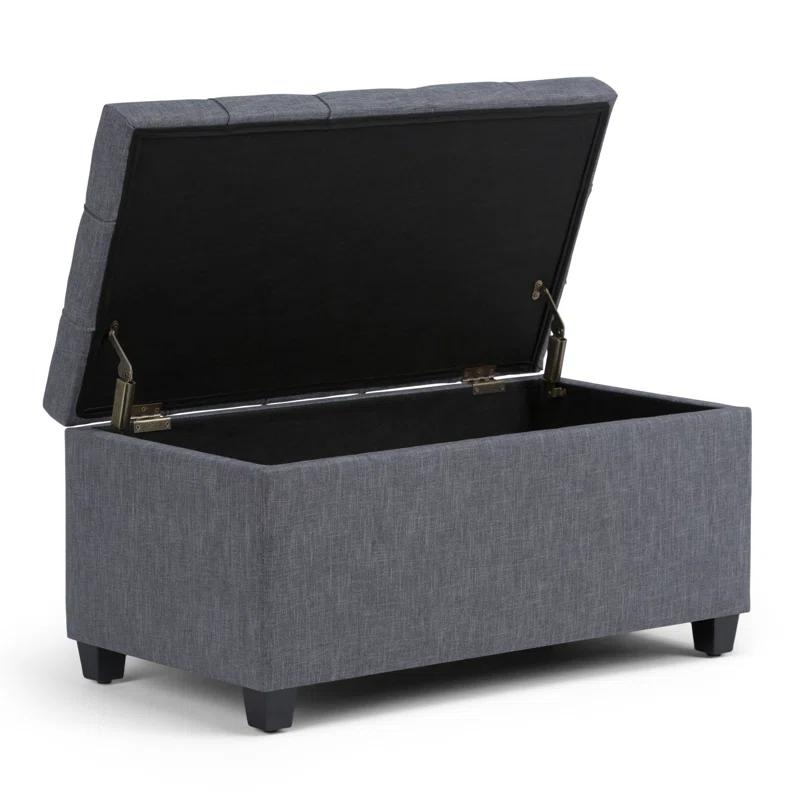 Simpli Home Sienna 33"W Upholstered Storage Ottoman Bench with Lift-Up Tufted Top