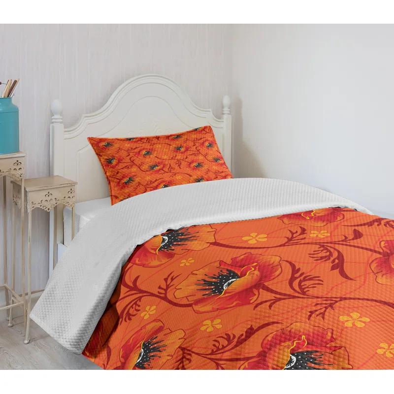 Ambesonne Ambesonne Orange Bedspread Poppy Flower Romance