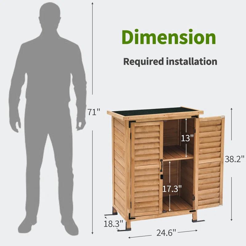 24.6 in. W x 18 in. D Outdoor Wood Storage Cabinet，Garden Wooden Tool Shed with Double Doors