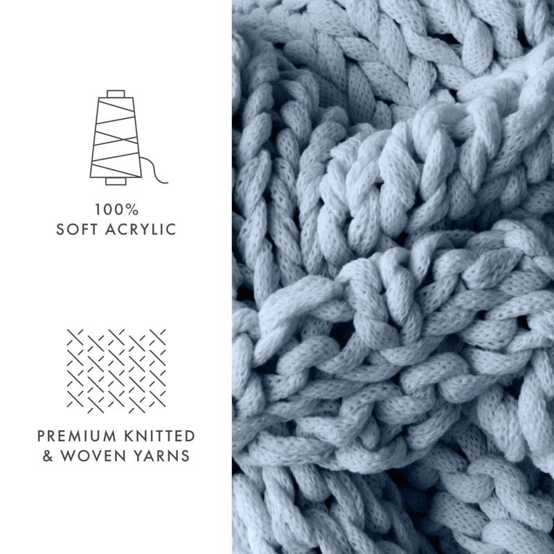 Light Blue Chunky Knit Throw Blanket, One Size, by Noble Linens