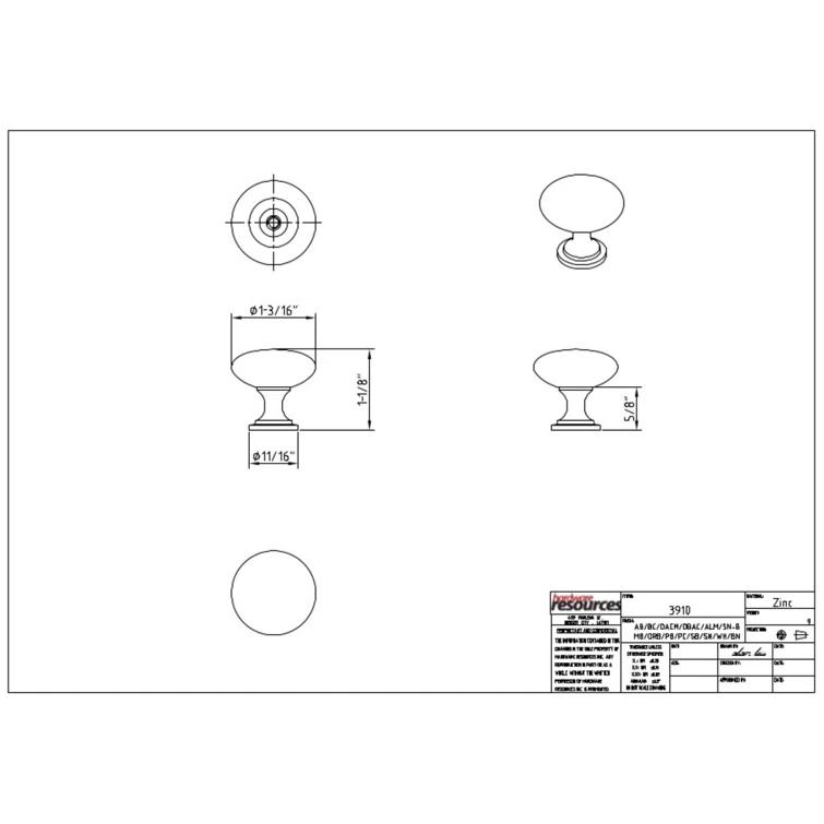 Elements by Hardware Resources Madison 1 3/16" Diameter Mushroom Knob