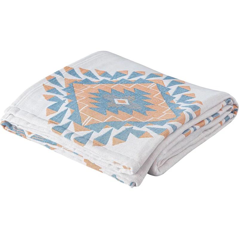 Chezmoi Collection Ezra Jacquard Woven Lightweight 4-Layer Reversible Cotton Thin Blanket
