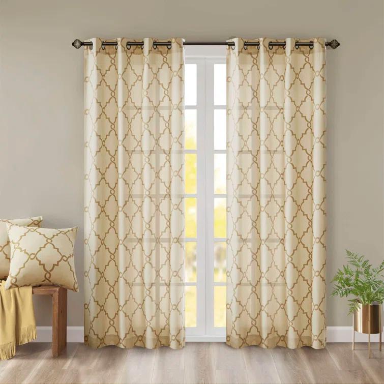 Madison Park Fretwork Print Grommet Top Single Window Curtain Panel
