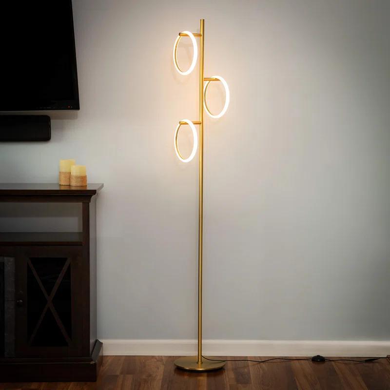 Brightech Saturn 66" Modern LED Floor Lamp with 3 Removable Ring Lights and Gold Finish, 3-Way Dimming