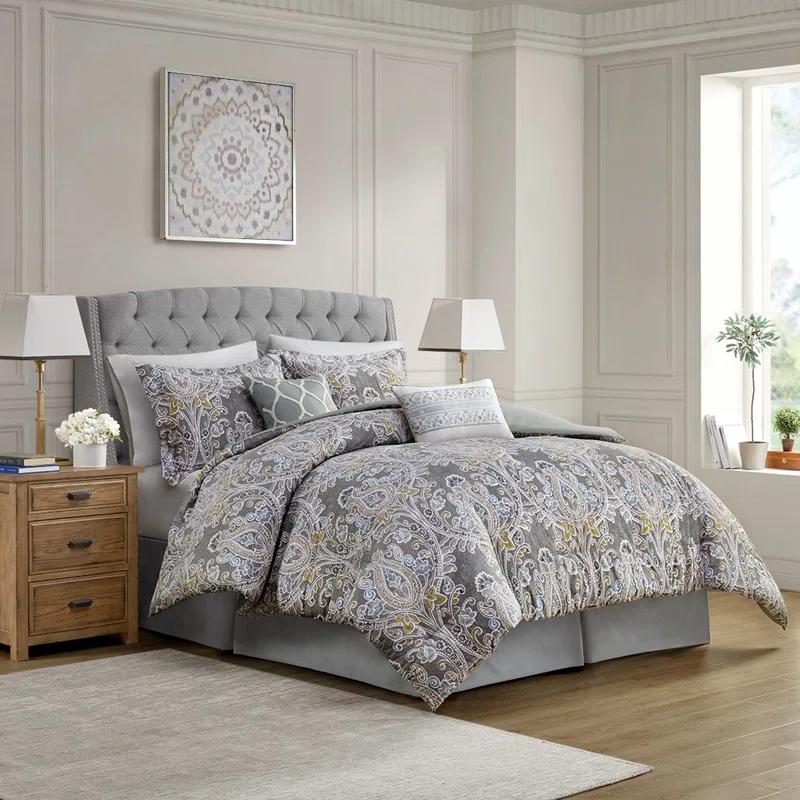 Harbor House Hallie Gray Traditional 6 Piece 100% Cotton Comforter Set