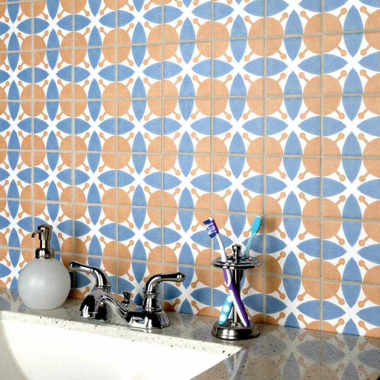 Merola Tile Revival Leaf Mini 4" x 4" Ceramic Patterned Wall & Floor Tile