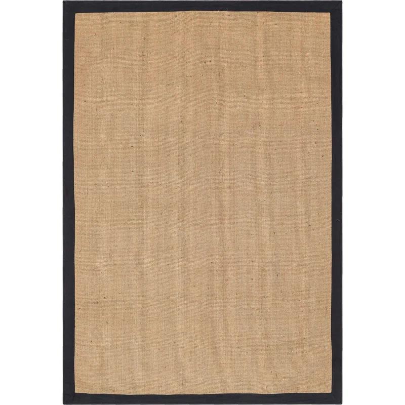 Ebern Designs Quince Sorel Solid Border Beige Black Natural Jute Non-Slip Handwoven Latex Area Rug