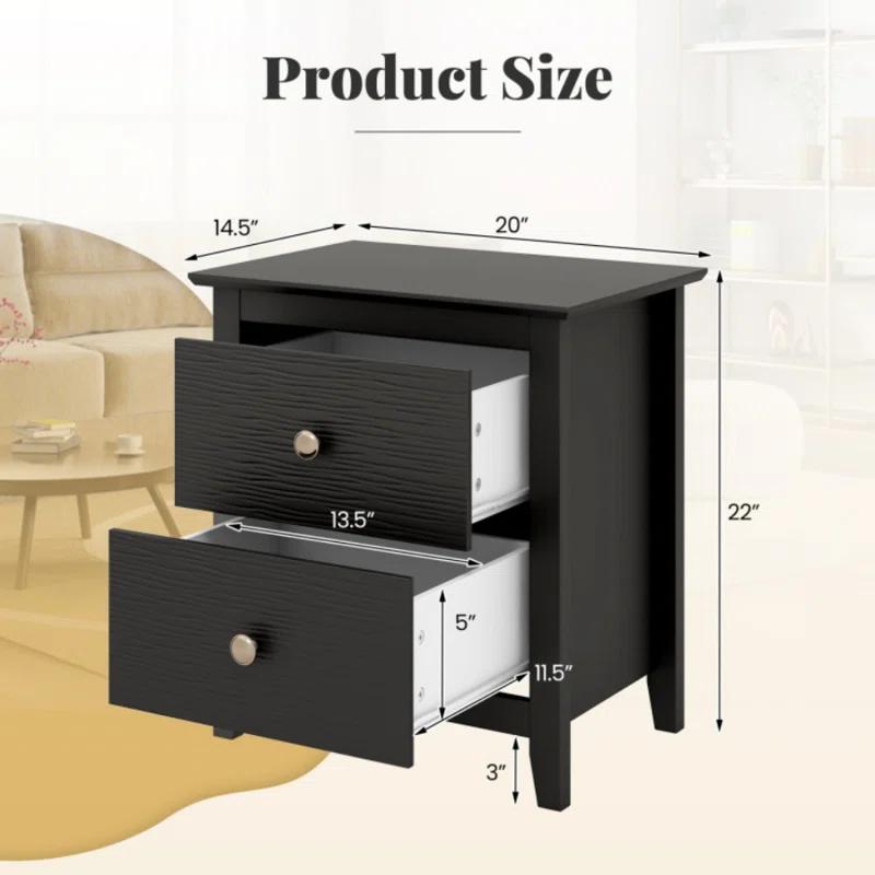 Latitude Run® Modern Nightstand with 2 Drawers for Small Spaces