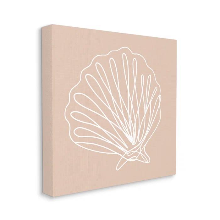 Stupell Industries " Clam Shell Squiggle Doodle Tan Sea Life " by Daphne Polselli