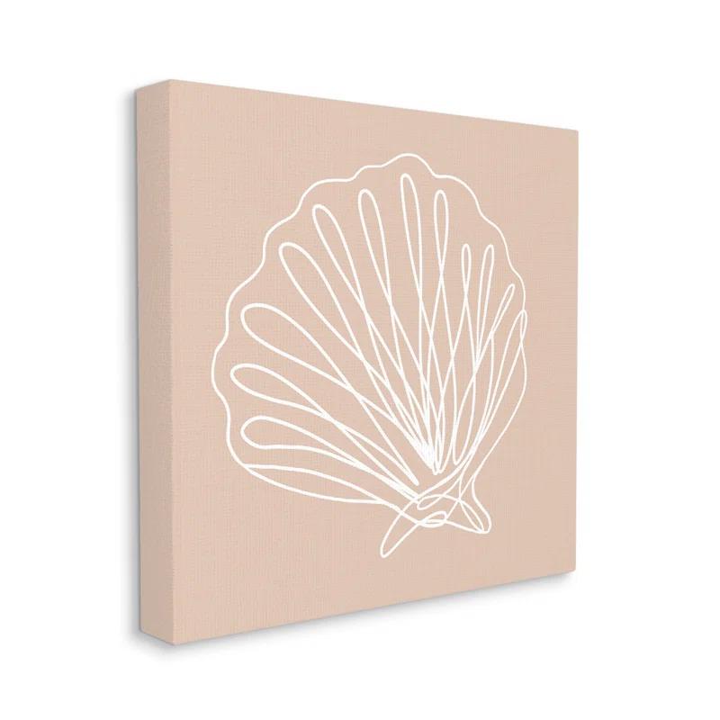 Stupell Industries " Clam Shell Squiggle Doodle Tan Sea Life " by Daphne Polselli