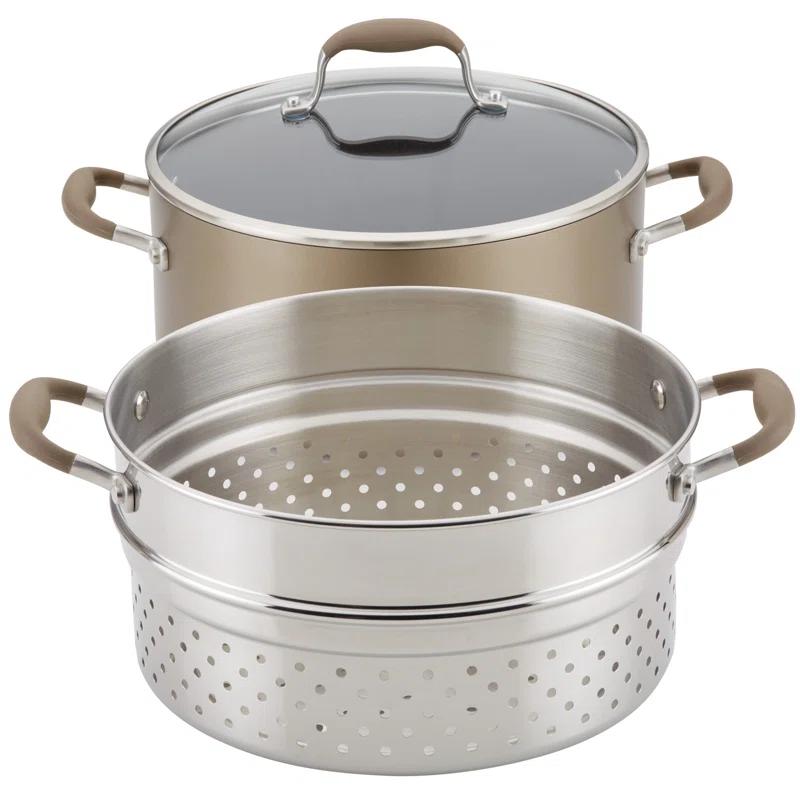 Anolon Anolon Advanced Home Hard Anodized Nonstick Wide Stockpot With Steamer Insert Set, 3-Piece,  8.5-Quart