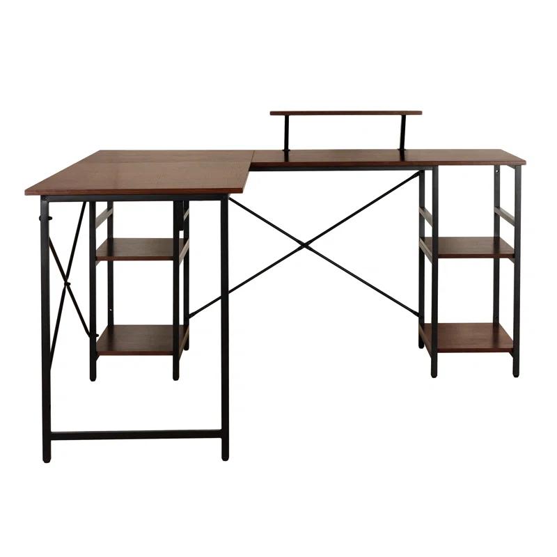 Inbox Zero Techni Mobili L-Shape Industrial Desk With Storage Shelves | Wayfair