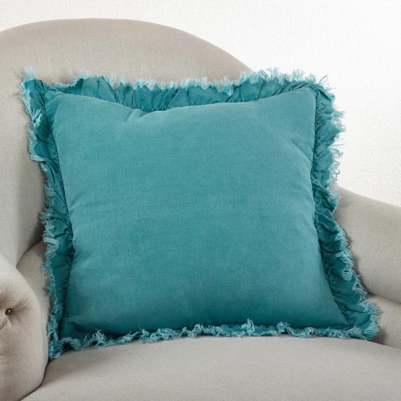 Saro Leona Collection Ruffled Linen Reversible Throw Pillow