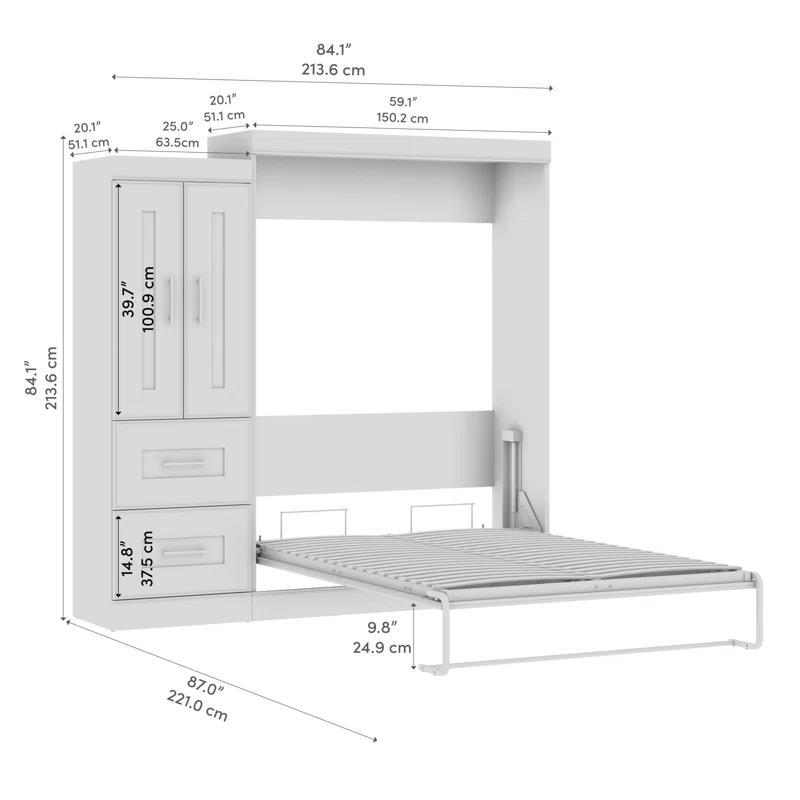 Bestar Edge Murphy Storage Bed and Shelving with Doors and Drawers