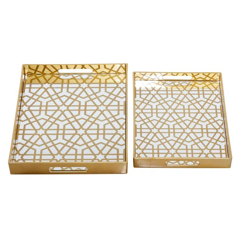 CosmoLiving by Cosmopolitan Plastic Mirrored Geometric Decor Gold Tray Set