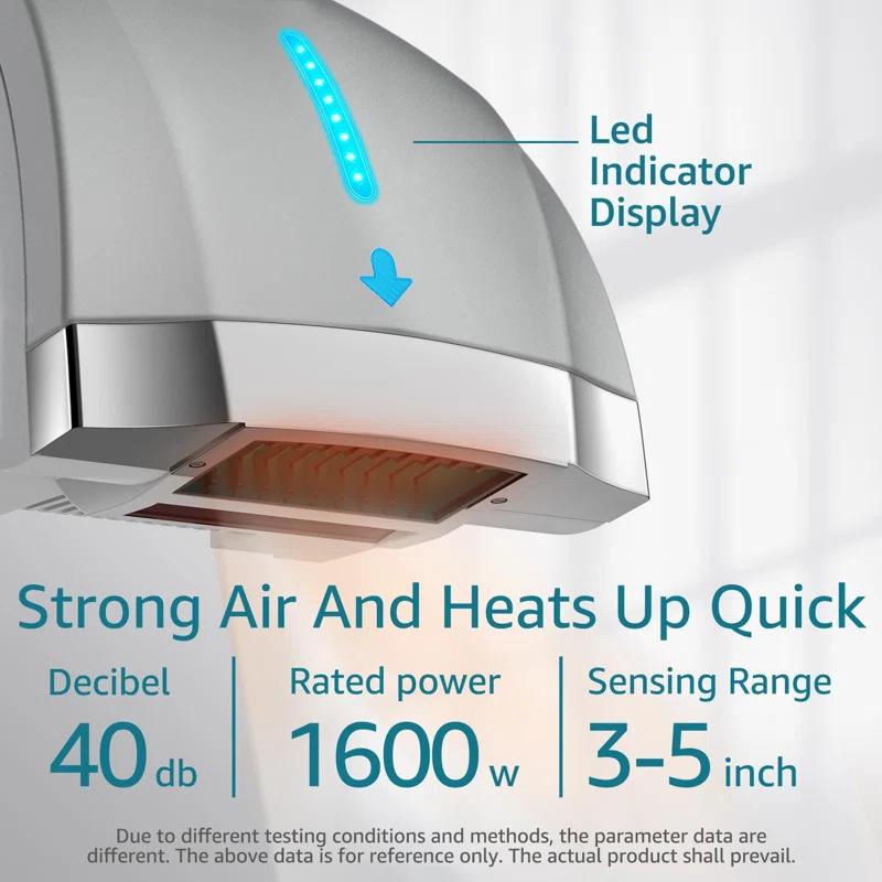 NATIONAL WINDOW Hand Dryers For Bathrooms Commercial, Electric Hand Dryer Touchless, Extra Quiet Low Noise(40Db), Wall Mounted Type(1600W)