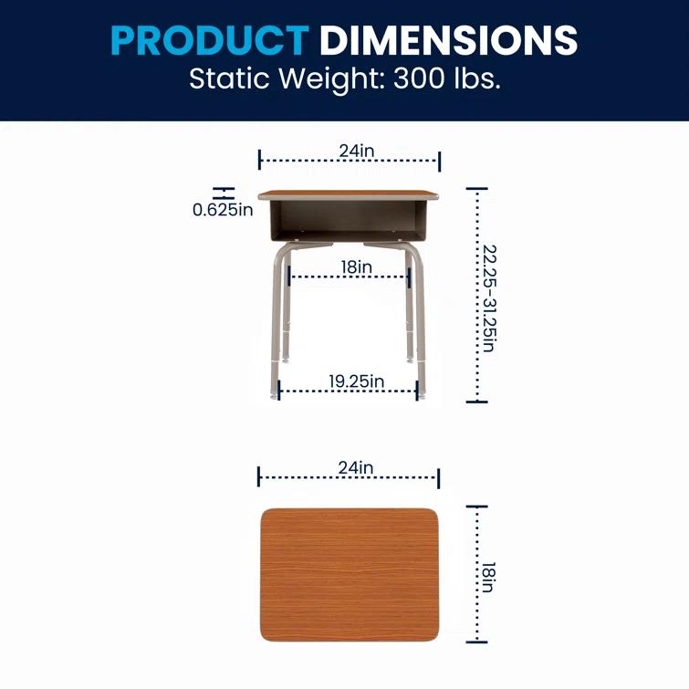 Flash Furniture Goddard Height-Adjustable Open Front Student Desk with Metal Book Box