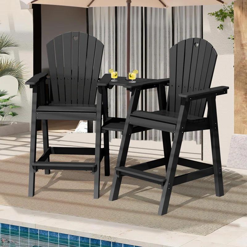 Rosecliff Heights HDPE Tall Adirondack Chair Set with Removable Double Trays (Set of 2)