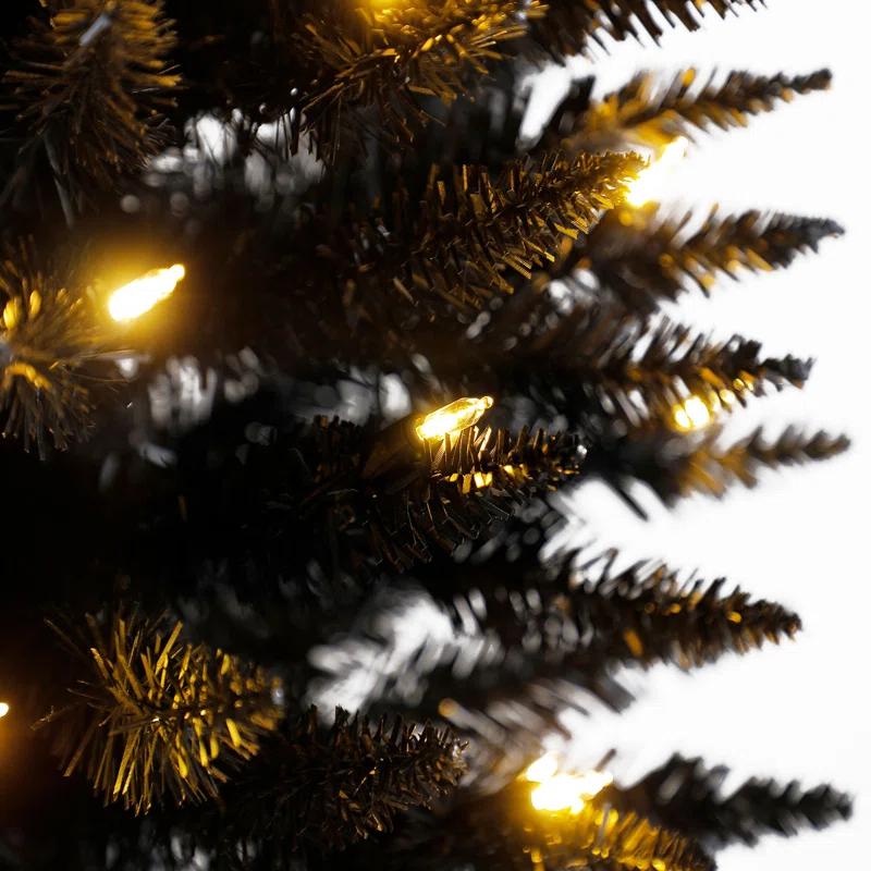 Home Heritage 7 Foot Pencil Slim Artificial Prelit Christmas Tinsel Tree, Black
