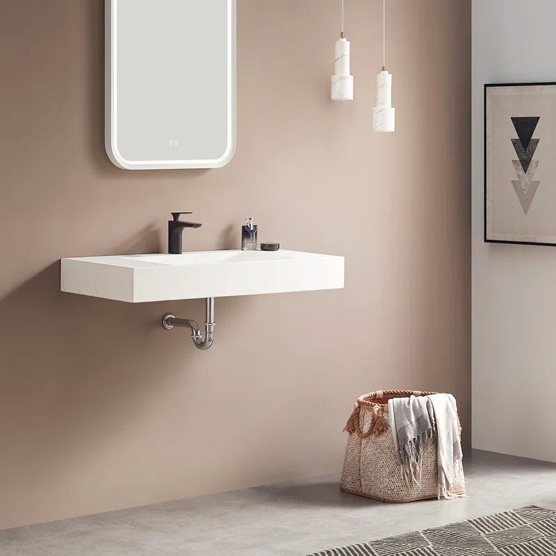 40 in. Wall-Mount or Countertop Bathroom Sink V-Shape Drain Solid Surface Material