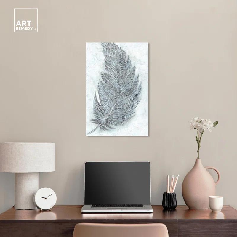 Art Remedy Grey Feather Canvas Delicate Farmhouse Wall Art by Art Remedy