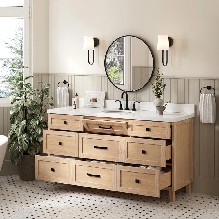 Ariel Bath Ariel Monrow 67 Inch Single Oval Sink Bathroom Vanity With Pure White Quartz Countertop
