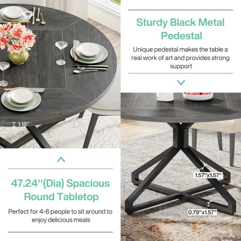 Millwood Pines 47 Inch Round Dining Table For 4-6 People