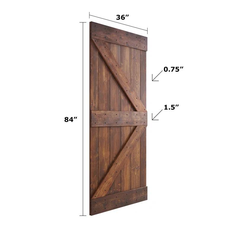 Paneled Wood and Metal K Series DIY Knotty Barn Door with Installation Hardware Kit