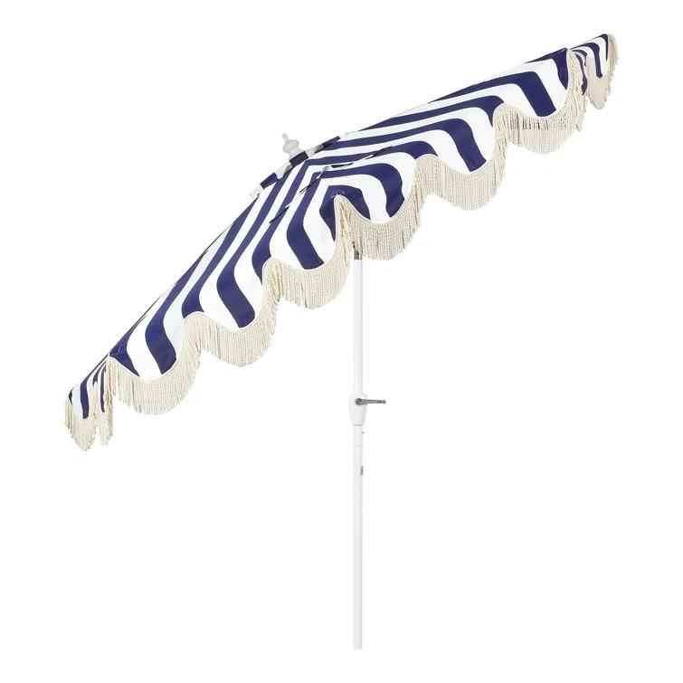 Arlmont & Co. Tasheba 9 ft. Classic Scalloped Fringe Half Market Patio Umbrella with Crank, and UV Protection