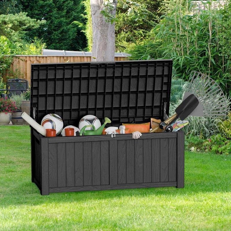 Hokku Designs Waterproof 120 Gallon Large Outdoor Indoor Patio Storage Deck Box , Outside Storage Bin for Cushion Pillows, Towels, Garden Tools