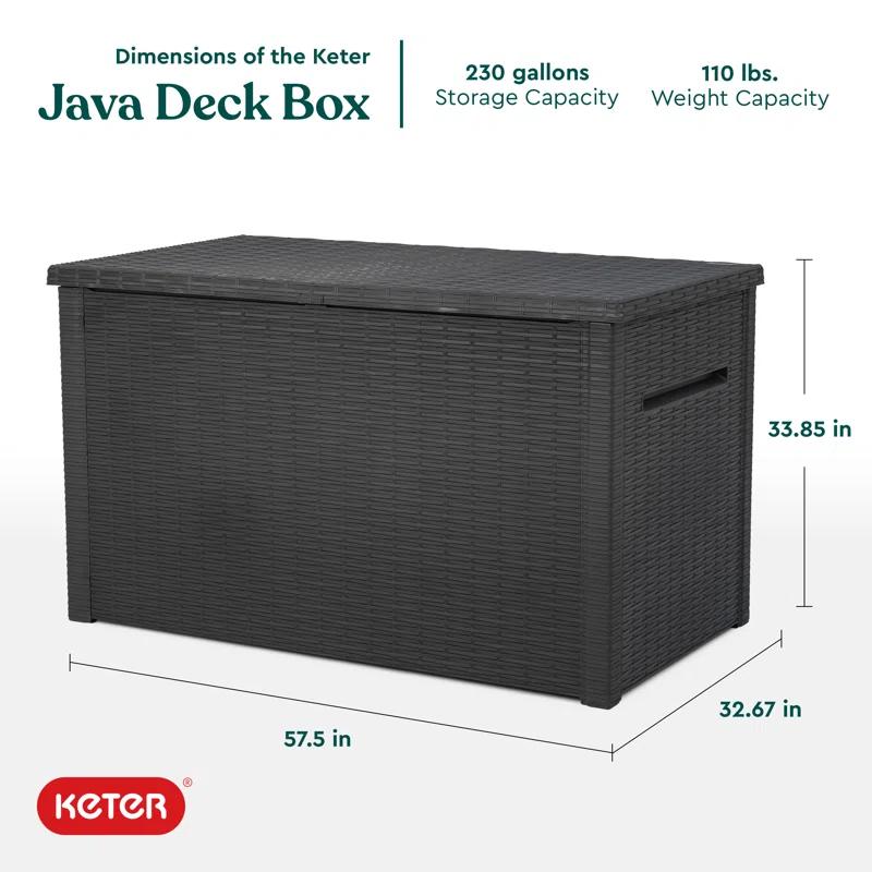 Keter Keter Java 230 Gallon XXL Durable Resin Outdoor Storage and Organization Deck Box Ideal For Garden Patio Furniture and Supplies