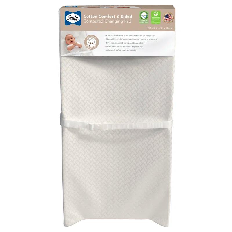 Sealy Baby Sealy Baby Cotton Comfort Waterproof 3-Sided Contoured Baby Diaper Changing Pad for Dresser or Changing Table, Baby Changing Pad - White, 32” x 16”