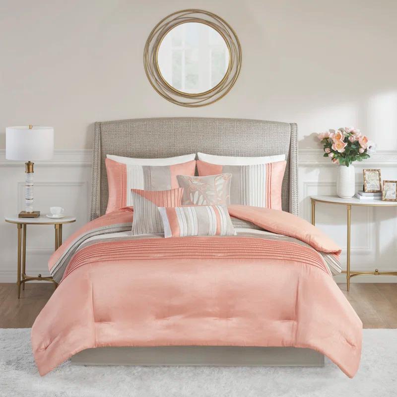 Madison Park Amherst 7 Piece Striped and Pleated Comforter Set