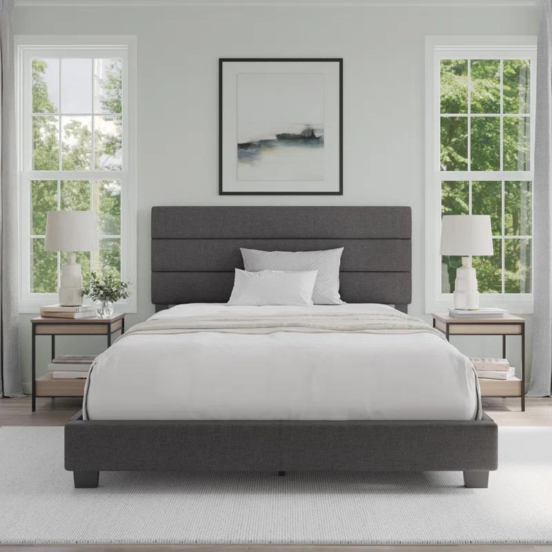 Boyd Sleep Boyd Sleep Sicily Upholstered Linen Tri Panel Platform Bed Frame with Adjustable Height Headboard, Sturdy 13 Slat Support System, No Box Spring Required