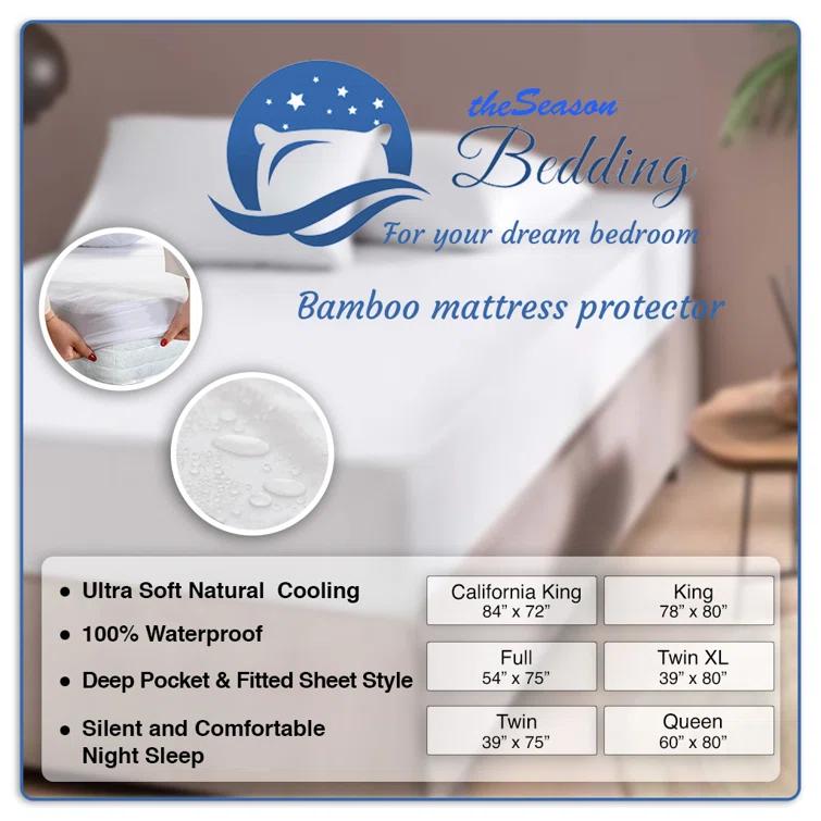 The Season The Season Essentials Turkish Cotton, Fitted Mattress Protector, Waterproof Overlay, White-Twin XL