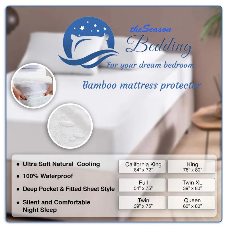 The Season The Season Essentials Turkish Cotton, Fitted Mattress Protector, Waterproof Overlay, White-Twin XL