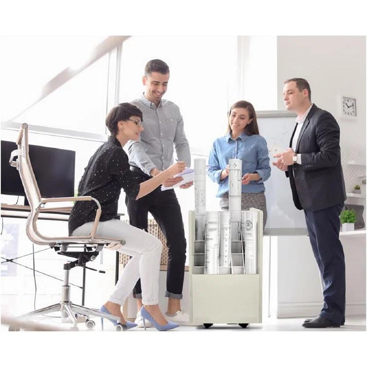 AdirOffice 20-Slot Mobile Rolling Wood Blueprint Roll File Large Document Organizer