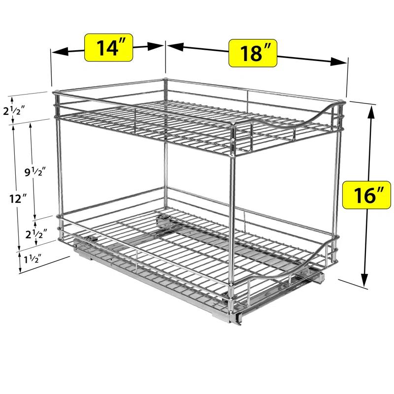 LYNK PROFESSIONAL Pull Out Cabinet Organizer (2 Tier) Slide Out Drawers for Kitchen, Chrome