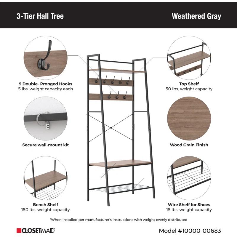 Steel Hall Tree with Bench and Shoe Storage