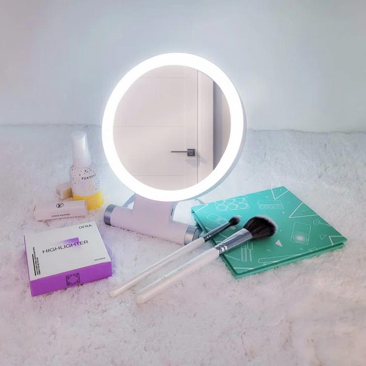 IMPRESSIONS VANITY · COMPANY Focus Tri Tone Travel Makeup Mirror with LED Lights, Dual Sided 10x Magnifying Mirror with 360 Tilt