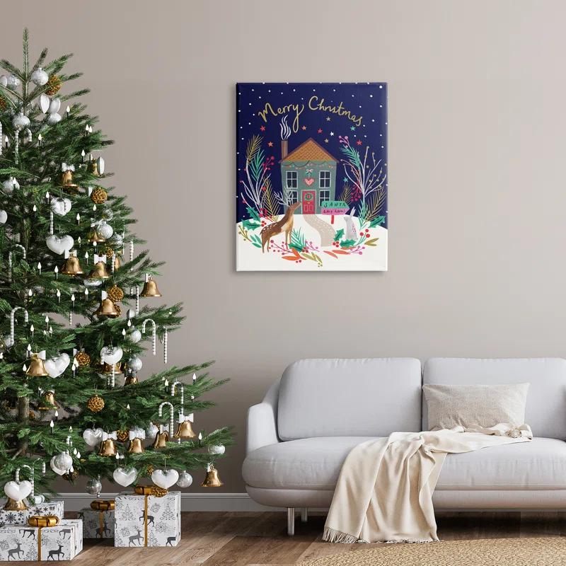 Stupell Industries " Merry Christmas Family Home Scene Festive Reindeer Holly " by Heather McLaughlin