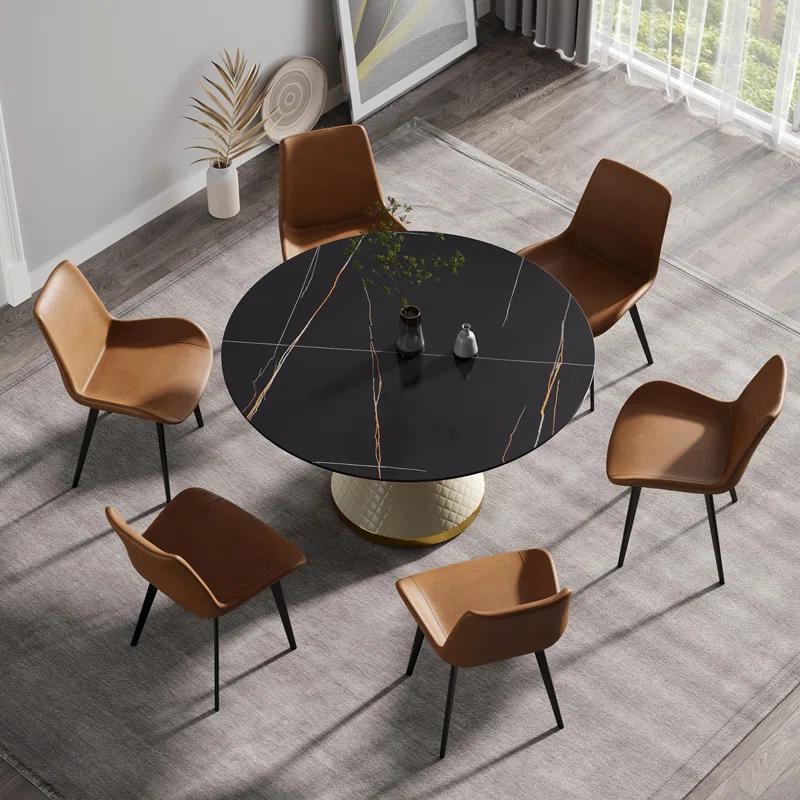Rafeddin 53.15"Modern artificial st1 round carbon steel base dining tablecan accommodate 6 people