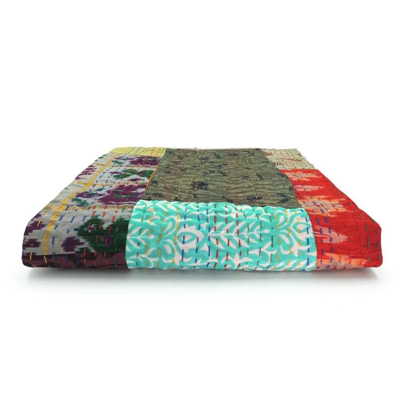 Rajani Home Handmade Kantha Silk Blend Throw Blanket