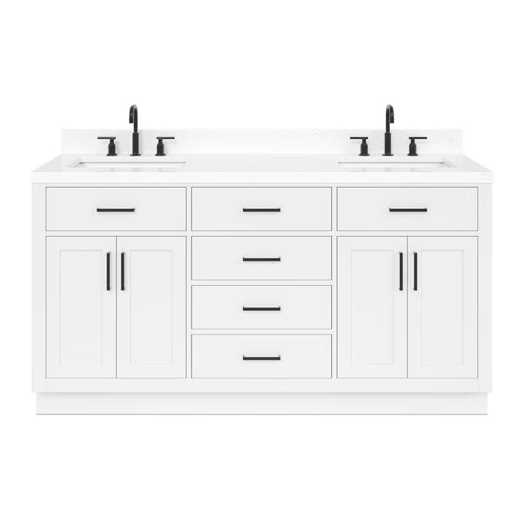 Wildon Home® Tidworth 66'' Solid Wood Double Bathroom Vanity with 1.5'' Carrara Quartz Top, Rectangular Sinks