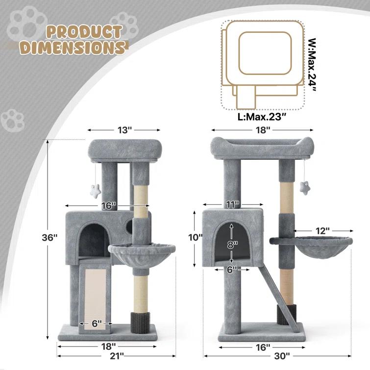 Tucker Murphy Pet™ 36" Small Cat Tower With Hammock, Sisal Scratching Posts, And Ramp, Perfect For Indoor Cats