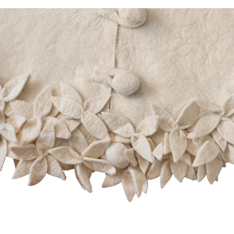 Handmade Felted Wool Christmas Tree Skirt - Overlapping Flowers Border in Cream