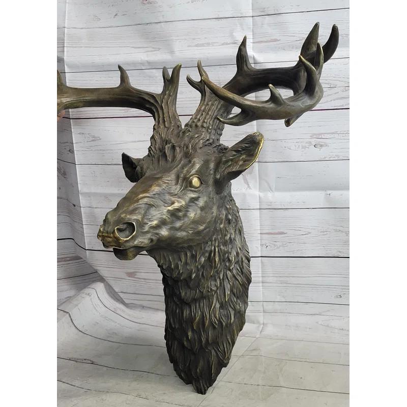 Loon Peak® Kaelib Hanging Wall Art Mounted Elk Deer Bust Head Stag Antlers Buck Bronze Sculpture